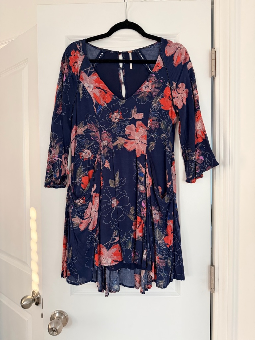 Free People Navy Tunic with Coral Floral Print